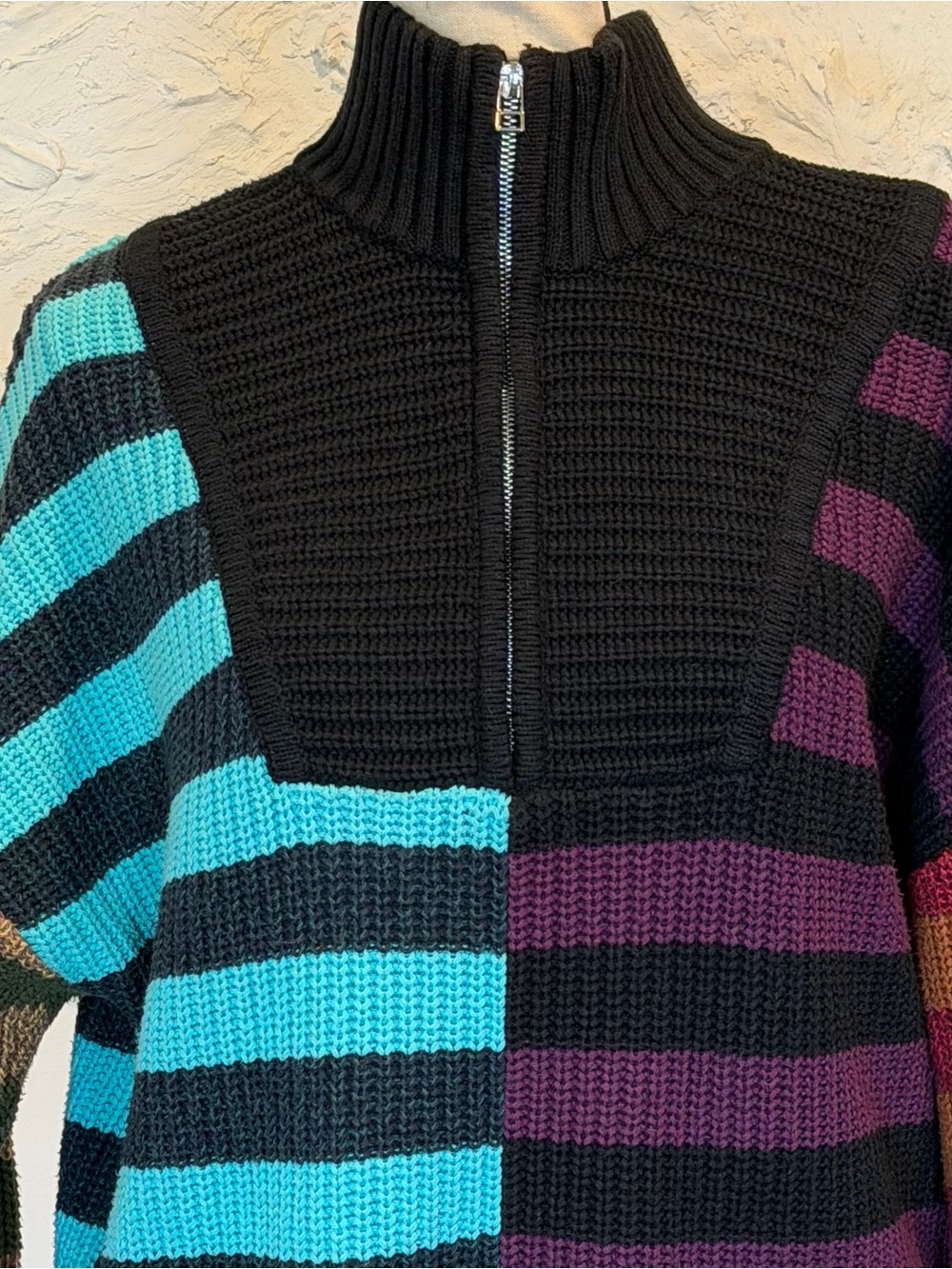 Staud Women’s Multicolored Mosaic Stripe Hampton Chunky Knit Sweater Sz Small - Picture 5 of 10